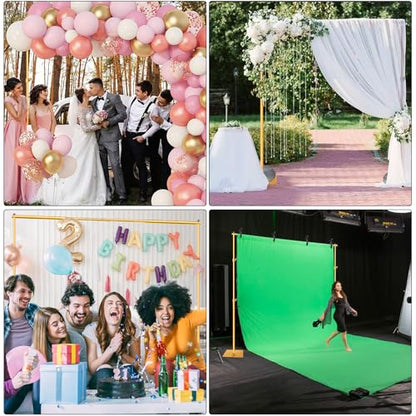HYJ-INC Pipe and Drape Photography Backdrop Stand Kit - Titanium Gold Adjustable Photo Background Stand 10ft x 6.5ft with Metal Base for Parties Weddings Birthday Party Events Photo Booth