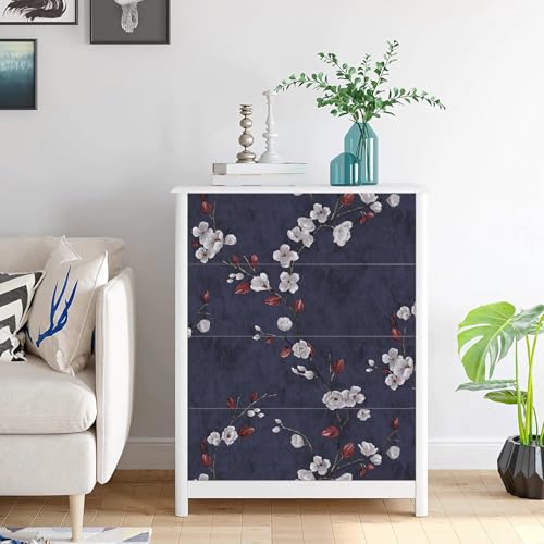 Floral Peel and Stick Wallpaper Flower Tree Contact Paper A Set of 17.5"x1200" Self Adhesive Removable Modern Dark Blue Wall Paper Decorative Wall Covering Countertop Vinyl Film Roll - color: Dark Blue, size: 17.5" x 1200"