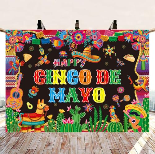 Cinco De Mayo Banner Backdrop 10x8FT Mexican Fiesta Photography Background Mexican Theme Party Decorations Supplies Photo Props - size: 10x8FT：120'x96'