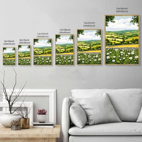 Framed Countryside Landscape Poster Canvas Print Rustic Farmhouse Wall Art Painting Pictures Whimsical Home Decor Wall Decoration for Living Room Bedroom Apartment Wall Decor (16L x24W,Gold Framed) - size: 16L"x24W"