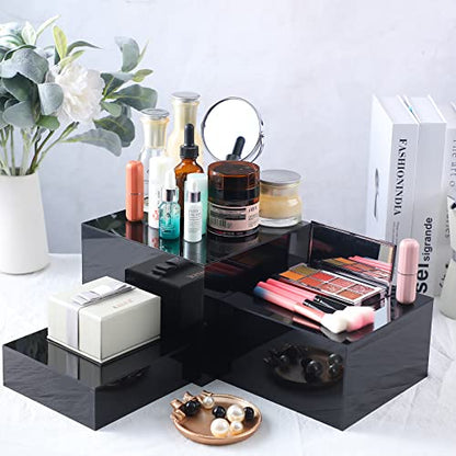 Bucherry 6 Pcs Acrylic Display Risers - Nesting Cubes 5 Sided with Hollow Bottoms Display Stand Shelf for Cosmetics Food Collectibles Jewelry Figures Show (Black) - color: Black