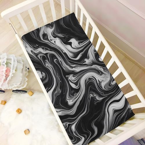Kigai Black White Marble Texture Crib Sheets - Fitted Crib Sheets for Boys Girls, Soft Baby Crib Mattress Sheets 52 x 28 Inches - size: 52x28 Inch