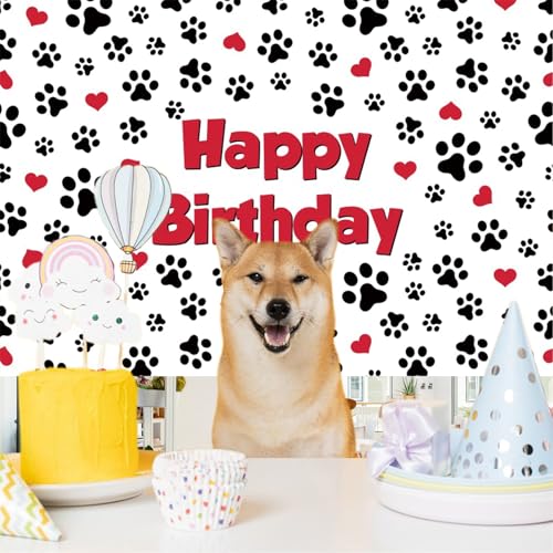 Renaiss 8x6ft Pet Footprints Birthday Backdrop Red Hearts Dog Cat Paw Prints Birthday Background for Photography Pet Themed Happy Birthday Party Banner Cat Dog Footprints Birthday Photo Booth Props - color: Paw792, size: 8x6ft