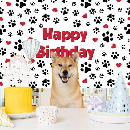 Renaiss 7x5ft Pet Footprints Birthday Backdrop Red Hearts Dog Cat Paw Prints Birthday Background for Photography Pet Themed Happy Birthday Party Banner Cat Dog Footprints Birthday Photo Booth Props - color: Paw792, size: 7x5ft