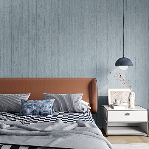 VEELIKE 15.7''x118'' Soft Blue Grasscloth Peel and Stick Wallpaper Textured Faux Grasscloth Wallpaper Removable Self Adhesive Linen Vinyl Blue Contact Paper for Cabinets Shelves Bedroom Bathroom Wall - color: Soft Blue, size: 15.7" x 118"