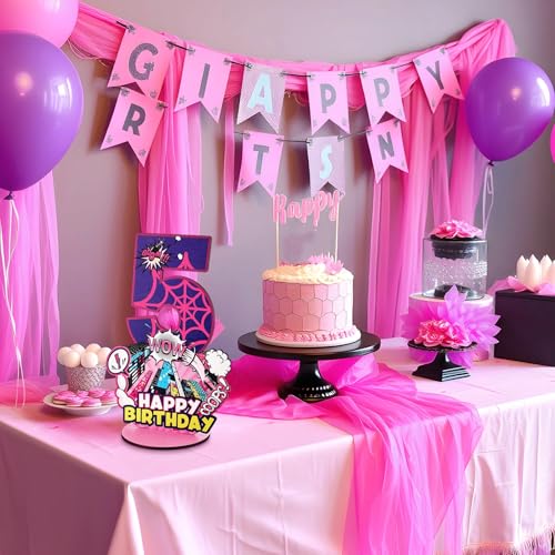 Baderke Pink Spider Theme Birthday Number Sign 16.7'' Purple Spider Birthday Centerpiece for Party Decor Wooden Table Photo Prop(5th) - style: 5th