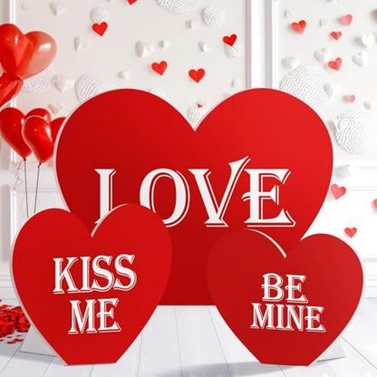 Wonderjune Large Valentine's Day Heart Cardboard Stand Ups Set of 3 Sizes Photo Decoration 24in 36in 46in with Foothold Valentine's Day Photo Booth Props Valentines Photography Props Photo Props