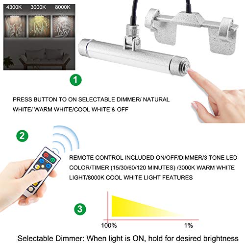 LUXSWAY Wireless Picture Frame Led Lighting,Rechargeable Art Display Lighting Clip on Pictures,Over Painting Lights,Artwork Lamp with Flexible Neck,28 LEDs 3 Lighting Modes 200 LM-Silver - color: M Silver, size: Rechargeable-3 Mode-Flexible Neck