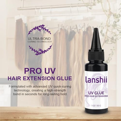UV Lamp Hair Extension Kit 30g UV Hair Glue with 30ml Glue Remover Plastic Eyebrow Comb Replacement Accessories for UV Hair Set Invisible Hair Extensions Eyelashes Extensions - color: Set