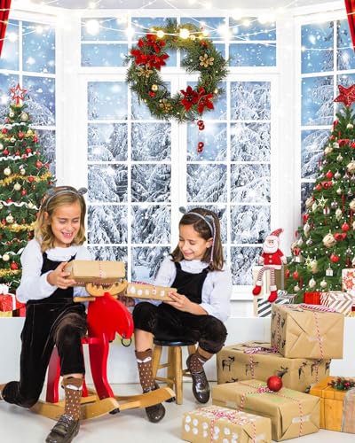Mocsicka Christmas Window Backdrop for Photography - Winter Snow Scene Xmas Party Decorations Merry Christmas Photo Booth Props (White, 7x5ft(82"x60")) - size: 7x5ft(82"x60")