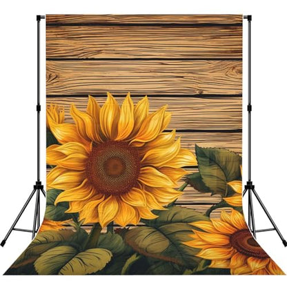 Paint Wooden Board Sunflower Backdrop Background for Photography 5x7ft Photobooth Professional Photo Backdrop Curtains Video Photography Studio Photo Backgrounds Banner Booth Background Screen Parties - color: Paint Wooden Board Sunflower