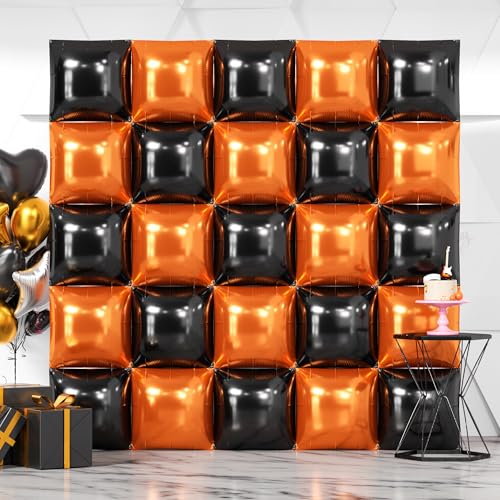 NISOCY 25PCS Halloween Black Orange Square Foil Balloons Wall Backdrop Double Sided Black Orange Balloons Arch Kit for Birthday Graduation Baby Shower Anniversary Party Decorations - color: D05 - Black and Orange, size: 25PCS