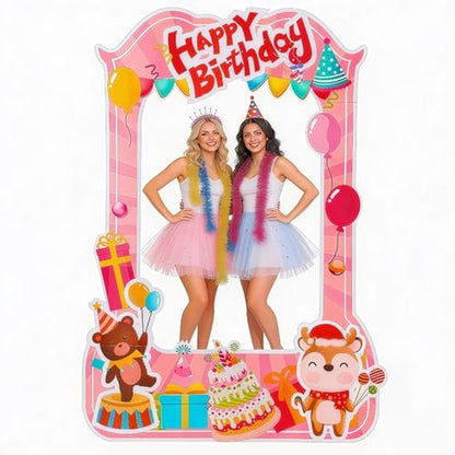 EARTHSON 6 Ft x 4 Ft Happy Birthday Photo Booth Box Photo Cutout Stand in Life-Size Cardboard Frame Prop for Birthday Party Supplies