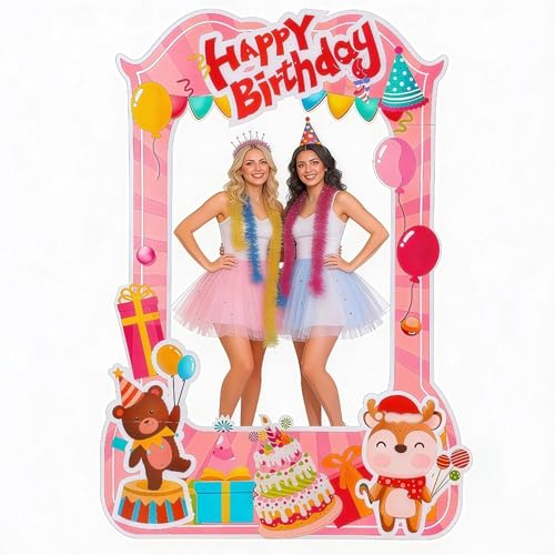 EARTHSON 6 Ft x 4 Ft Happy Birthday Photo Booth Box Photo Cutout Stand in Life-Size Cardboard Frame Prop for Birthday Party Supplies