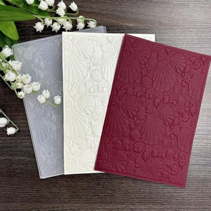CRASPIRE Shell Embossing Folder Plastic Embossed Folders White 3D Summer Sea Ocean Beach Pattern Background Paper Machine Template Stencils for DIY Craft Card Making Scrapbooking Album Decoration - style: Shell