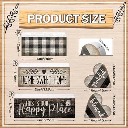 Moucuny 4 Pcs Farmhouse Kitchen Decor Black and White Farmhouse Tiered Tray Decor Home Sweet Home Centerpiece Wooden Heart Rustic Valentines Day Block Sign for Kitchen Shelf Valentines Gift Decoration - style: Black and White Heart