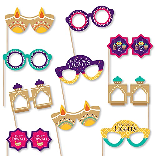 Big Dot of Happiness Happy Diwali Glasses - Paper Card Stock Festival of Lights Party Photo Booth Props Kit - 10 Count