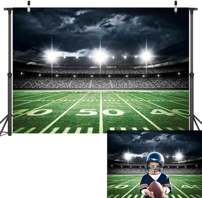 Football Field Backdrop 7x5FT Sports Stadium Photography Background Football Theme Birthday Party Decorations Banner Supplies - size: 82x59inch(7x5FT)
