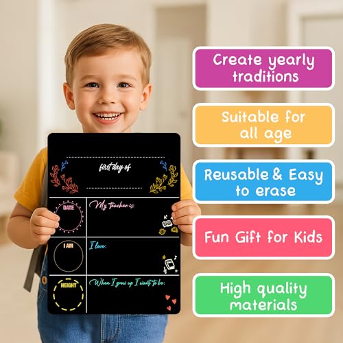 First and Last Day of School Chalkboard Sign for Kids, Reusable School Photo Prop with Chalk Surface, First Day of Kindergarten Preschool Board, Back to School Sign - color: School Chalkboard Sign