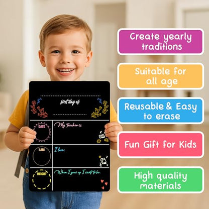 First and Last Day of School Chalkboard Sign for Kids, Reusable School Photo Prop with Chalk Surface, First Day of Kindergarten Preschool Board, Back to School Sign - color: School Chalkboard Sign