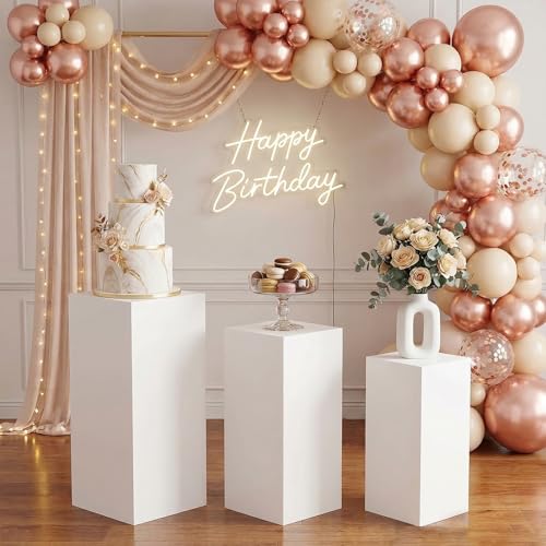 HAISIWLKJ 3PCS Cylinder Pedestal Stands for Parties, White Metal Round Cylinder Plinths Dessert Table Display Pillars for Birthday Wedding Bridal Baby Shower Party Decorations(Small)