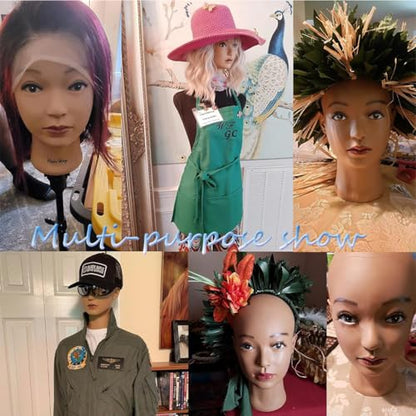 HAIRWAY Bald Mannequin Head Female Professional Cosmetology Training Head Bald Manikin Head for Wigs Making and Display Doll Head with Free T-pins (Black 21.5 Inch) - color: Female Bald Head 21.5“ Black