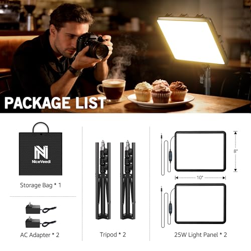 NiceVeedi 2-Pack 25W Photography Lighting, 2900-7000K Dimmable Ring Light with Tripod Stand, 73” Studio Video Light for Video Recording/Photography/Live Streaming/YouTube/TikTok/Makeup/Video Calls