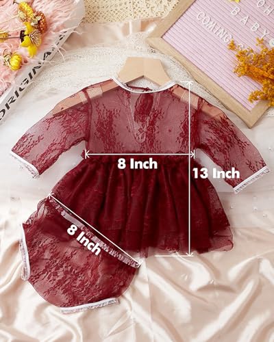 Newborn Photography Outfits Girl Baby Photo Tutu Dress Newborn Photoshoot Romper Baby Picture Lace Outfit - color: Red