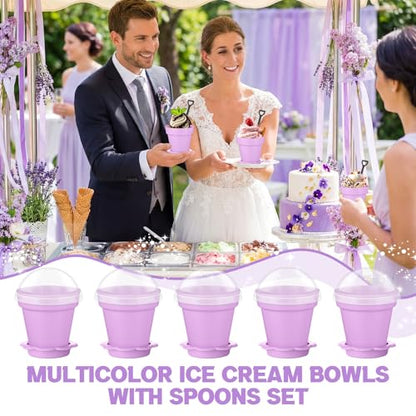 Honeydak 25 Pack Flowerpot Dessert Cup Plastic Cake Cups with Lid Shovel Spoon Mini Flower Pot Dessert Cups Ice Cream Yogurt Cupcake Holder Containers for Birthday Party Supplies DIY Baking (Purple) - color: Purple