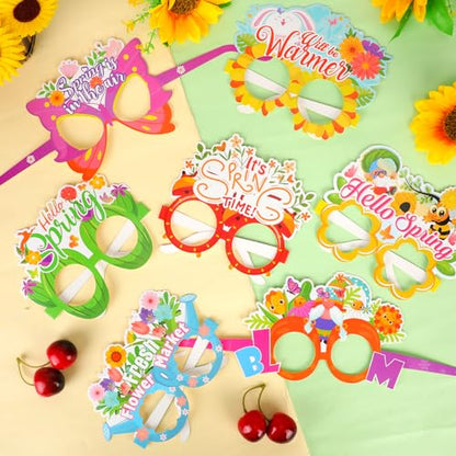 HOWAF 30pcs Hello Spring Photo Booth Props Paper Eyeglasses, Spring Flower Eyewear for Spring Party Decorations Supplies, Welcome Spring Butterfly Glasses Fame for Kids Birthday Favors