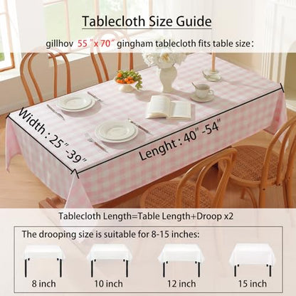 Gingham Tablecloth Rectangle Checkered Table Cloth Cotton Linen Fabric Wrinkle Free Washable Buffalo Plaid Table Cover for Kitchen Dining Picnic Camping, Pink and White, 55 * 70 inch - color: Pink, size: 55" x 70" (Rectangular)