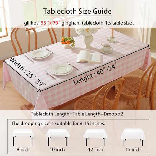 Gingham Tablecloth Rectangle Checkered Table Cloth Cotton Linen Fabric Wrinkle Free Washable Buffalo Plaid Table Cover for Kitchen Dining Picnic Camping, Pink and White, 55 * 70 inch - color: Pink, size: 55" x 70" (Rectangular)