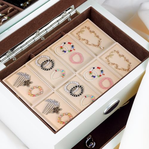 Dimeho 8 PCS Velvet Jewelry Organizer Trays Stackable Jewerlry Tray Jewelries Storage Display Plate Beige Blank Display Flat Tray for Earring Ring Beads Bracelet Necklace 8.3 x 4.7 x 1 Inches