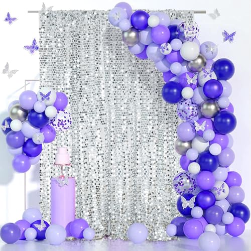 SquarePie Shimmer Wall Backdrop Big Payette Sequin Curtain 4FT x 7FT Silver Background for Party Wedding 1 Panel - color: Silver