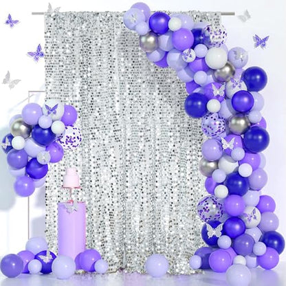 SquarePie Shimmer Wall Backdrop Big Payette Sequin Curtain 4FT x 7FT Silver Background for Party Wedding 1 Panel - color: Silver