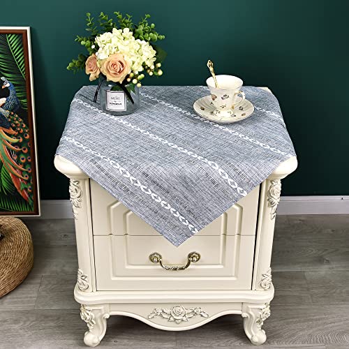 NEWISHER Rustic Farmhouse Embroidered Small Square Tablecloth Jacquard Striped Table Cloth Linen Texture Washable Side Table Cover Kitchen Dining Home Decoration Blue and Grey 24x24 inch - color: Blue and Grey, size: 24" x 24" (Square)