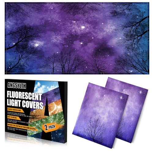 ANGSYLTH 2 Pcs Fluorescent Light Covers - 4 x 2 Feet Covers for Ceiling Lights, Magnetic Light Filters for Classroom, Office, Hospitals, Home (Forests & Starry Sky) - color: Forests & Starry Sky