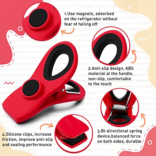 FINDMAG 12 Pack Chip Clips, Red Magnetic Bag Clip for Food Packages, RV Accessories, Airtight Clips with Handle Durable Bag Sealers for Metal Surface, Garden, Fridge, Potatoes, Bread, Kitchen - color: Red, size: Pack of 12