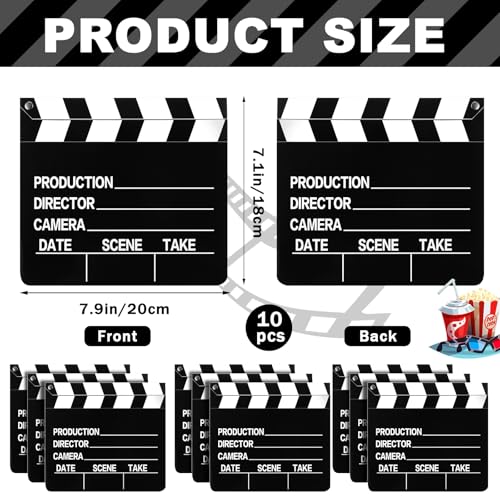 BBTO 10 Pieces Movie Film Clap Board, 7 x 8 Inch Cardboard Movie Clapboard Directors Clapper Writable Cut Action Scene Board for Movies Films Photo Props (Double-Sided Printing,Black and White) - color: Black and White, style: Double-sided Printing