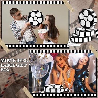 Bucherry 6 Pcs Movie Night Decorations Movie Theater Theme Party Decoration 12 Inch Large Cinema Props Box Film Reel with Filmstrip Centerpieces for Bridal Shower Birthday Party Supplies Film Backdrop
