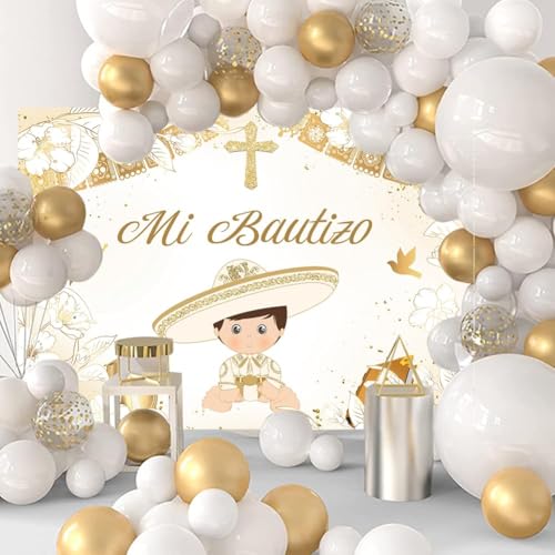 Withu Gold Mi Bautizo Backdrop for Boy Pigeon Holy Bible Cross First Communion Photo Shoot Kids Religious Christian Ceremony Photography Background Newborn Baby Shower Banner 7x5ft - size: 7x5ft