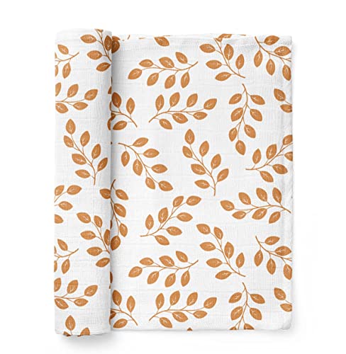 Mini Wander Swaddles for Newborns Muslin Swaddle Blankets - Breathable Soft Gender Neutral Receiving Blanket Baby Essentials | 47 x 47 Cotton - Leaves (Amber) - color: Leaves (Amber)