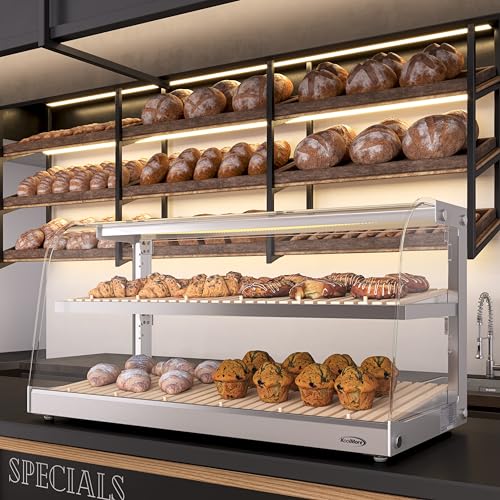 KoolMore 40 in. Glass Countertop Dry Bakery Display Case with Two Shelves and Bamboo Trays - size: 40 in. / 5.3 cu. ft. - 2 Shelves