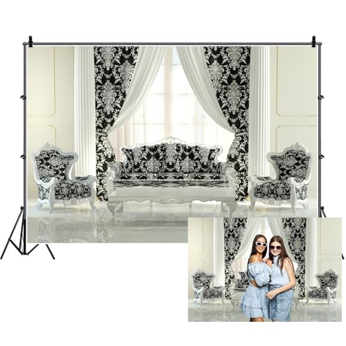 Renaiss Fabric Apartment Living Room Backdrop Interior Room Sofa Decoration Modern Window Curtain Design Background for Photography Studio Props Video Backdrops Wallpaper 6x4ft - color: XH001, size: 6Wx4H FT