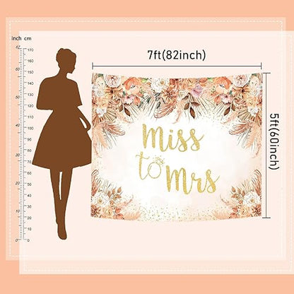 Mocsicka Fall Bridal Shower Backdrop Autumn Leaves Boho Wedding Miss to Mrs Party Decoration Pampas Grass Rust Terracotta Flower Bachelorette Party Banner Photo Props (Terracotta, 8x6ft(96''x72'')) - size: 8x6ft(96''x72'')