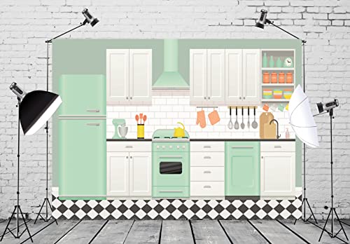 Fabric 12x8ft Cartoon Kitchen Backdrop Home Interior Baking Cook Tools Background for Photography Cooking Party Decor Online Bake Class Banner Kids Event Play Video Recording Photoshoot Props - size: 12x8FT