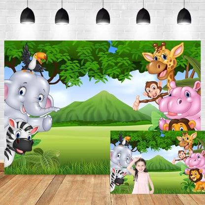 Leyiyi 6x4ft Photography Background Cartoon Birthday Backdrop Room Wallpaper Jungle Zoo Elephant Lion Dragon Monkey Grassland Mountain Baby Shower Photo Portrait Vinyl Studio Video Prop - size: 6x4ft