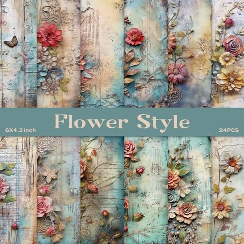 PRSTINCOL Scrapbook Paper,24 Sheets 6x4.3 Inch Floral scrapbook supplies,Single-Sided Vivid Origami Decoupage Paper for Diy Crafts, Card Making, Art Journaling - color: Flower Style