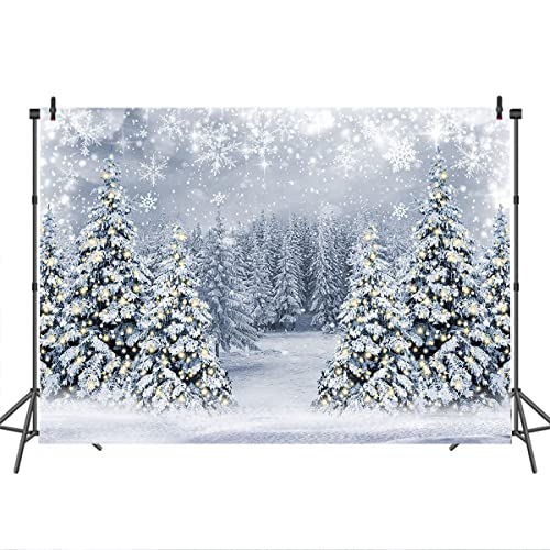 Mocsicka Winter Scene Backdrop Snowy Christmas Pine Tree Halo Spots Photography Background White Wonderland Snowflake Forest Party Holiday Photoshoot Props (White, 7x5ft) - color: white, size: 7x5ft