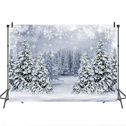 Mocsicka Winter Scene Backdrop Snowy Christmas Pine Tree Halo Spots Photography Background White Wonderland Snowflake Forest Party Holiday Photoshoot Props (White, 7x5ft) - color: white, size: 7x5ft